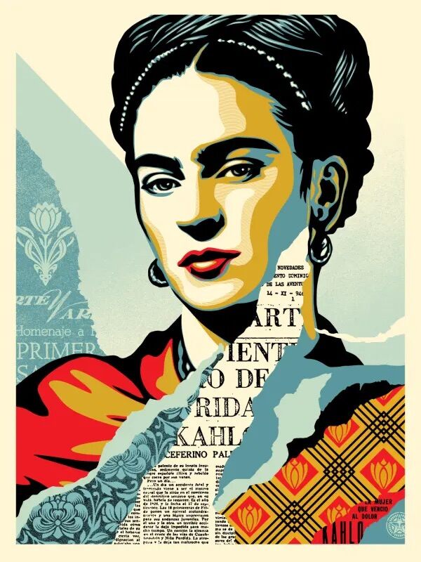 The Woman Who Defeated Pain (Frida Kahlo) by Shepard Fairey — fine art print available at Rowang Gallery