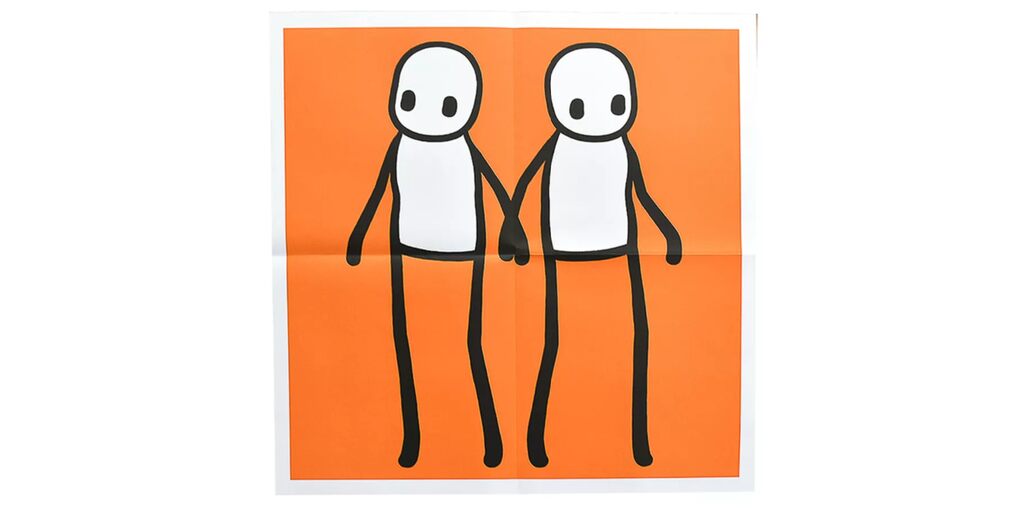 Holding Hands Orange by Stik — fine art print available at Rowang Gallery