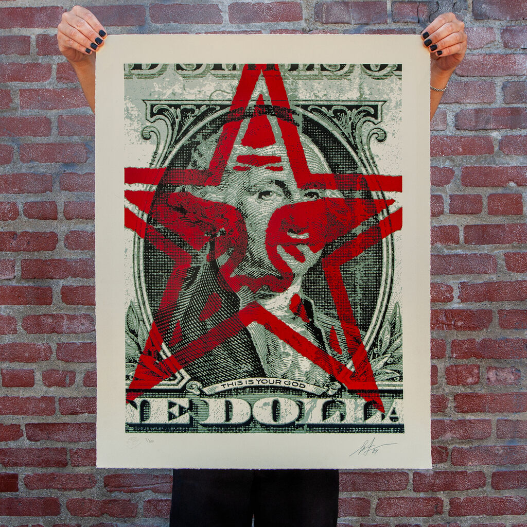 This Is Your God / Hand Painted Multiple (HPM) by Shepard Fairey — fine art print available at Rowang Gallery