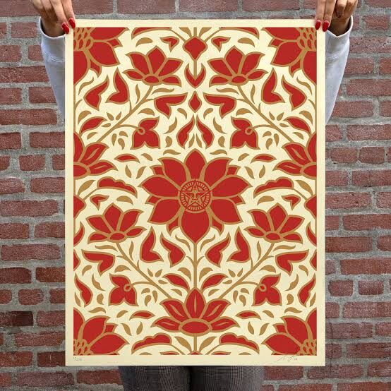 Obey Deco Floral Pattern - Red by Shepard Fairey — fine art print available at Rowang Gallery
