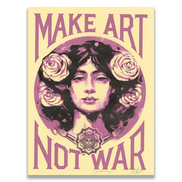 Make Art Not War (painting) Cream by Shepard Fairey x Alfredo Gonzalez — fine art print available at Rowang Gallery