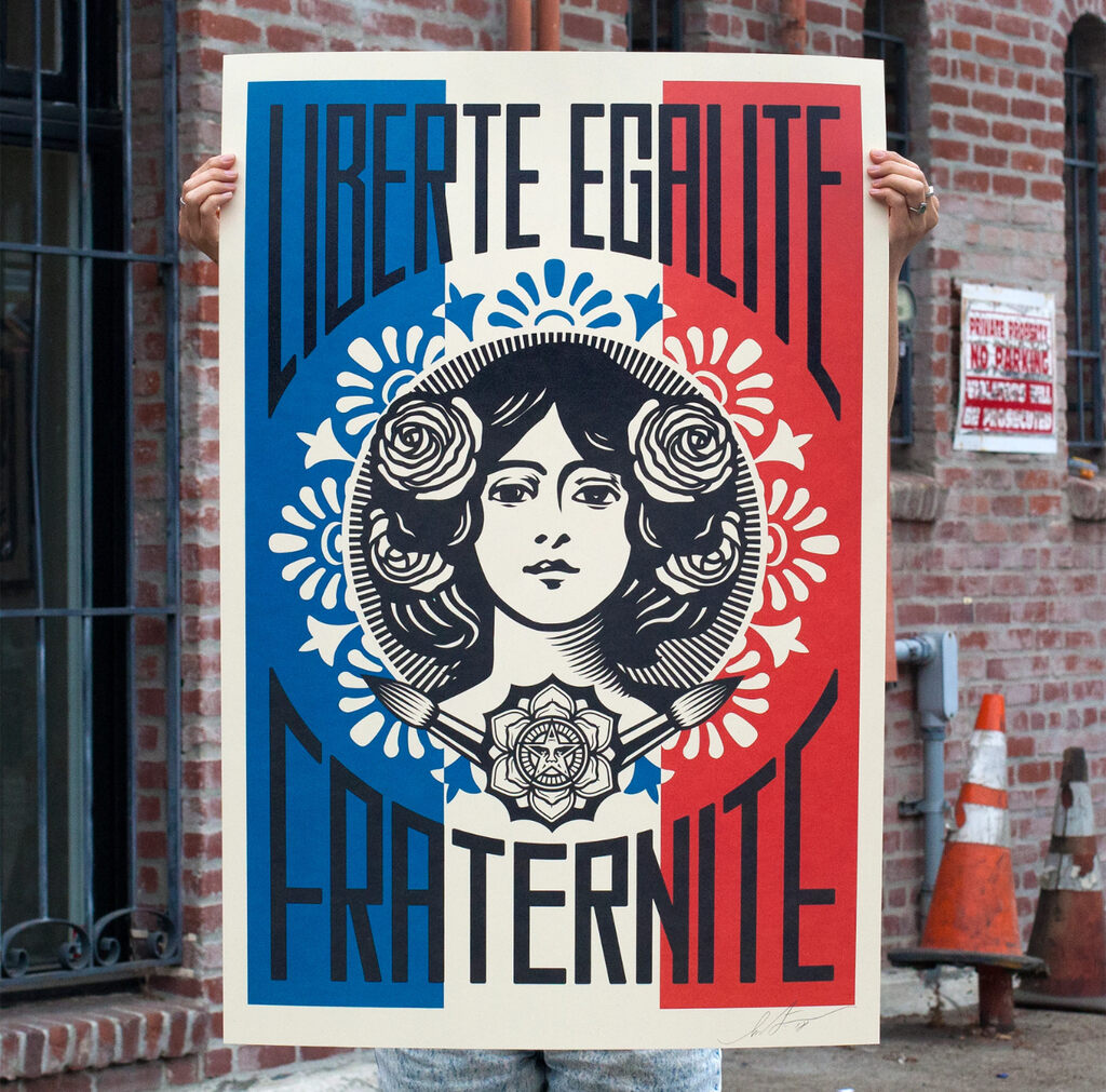 LIBERTÉ EGALITÉ FRATERNITÉ by Shepard Fairey — fine art print available at Rowang Gallery