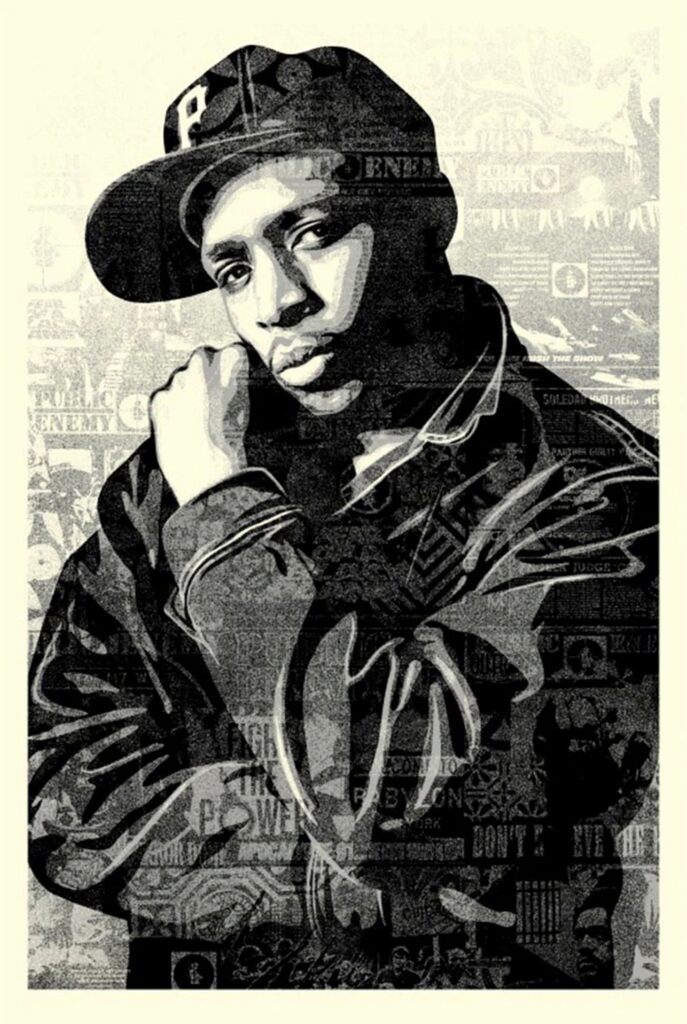 CHUCK D BLACK STEEL LARGE SCREEN PRINT by Shepard Fairey — fine art print available at Rowang Gallery
