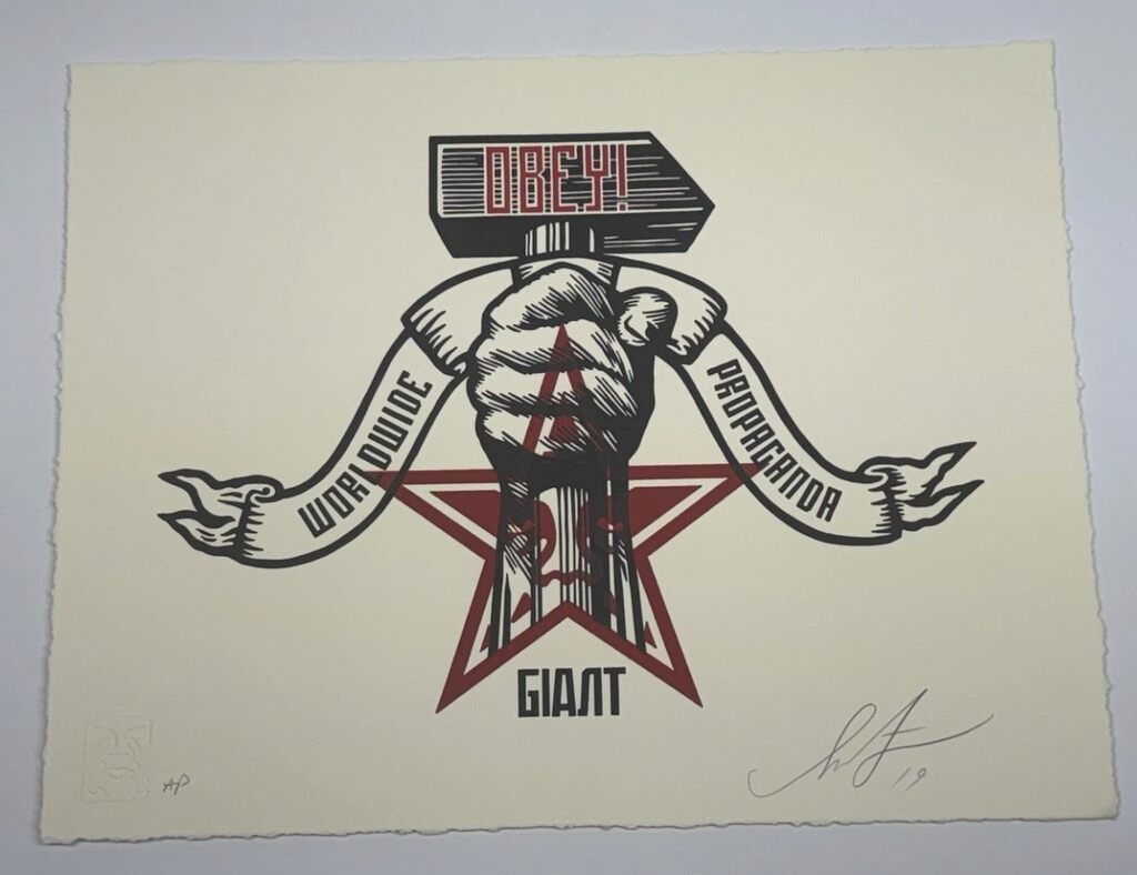 Hammer & Fist AP Letterpress by Shepard Fairey — fine art print available at Rowang Gallery