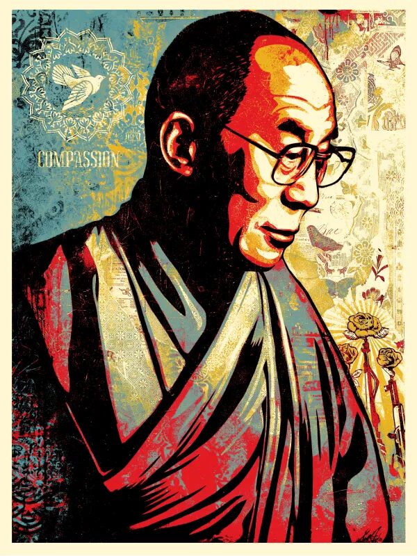 Compassion (His Holiness The Dalai Lama) 2nd Edition by Shepard Fairey — fine art print available at Rowang Gallery