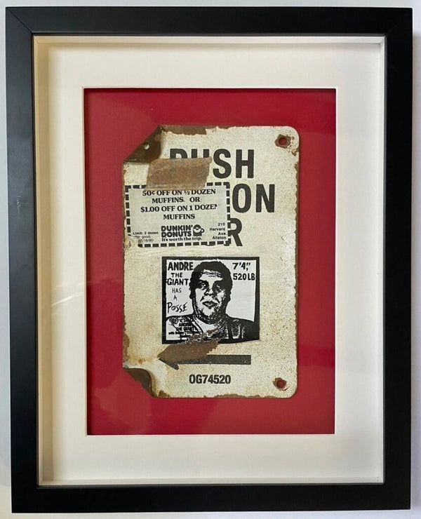 OG Crosswalk Sign / Push Button Andre The Giant by Shepard Fairey — mixed media available at Rowang Gallery