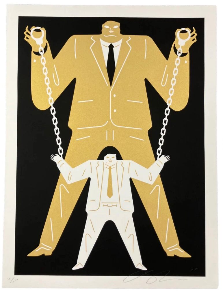 Little Big Man - Putin Trump - Gold by Cleon Peterson — fine art print available at Rowang Gallery