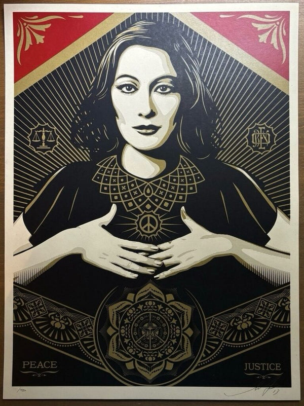 Peace And Justice Woman by Shepard Fairey — fine art print available at Rowang Gallery