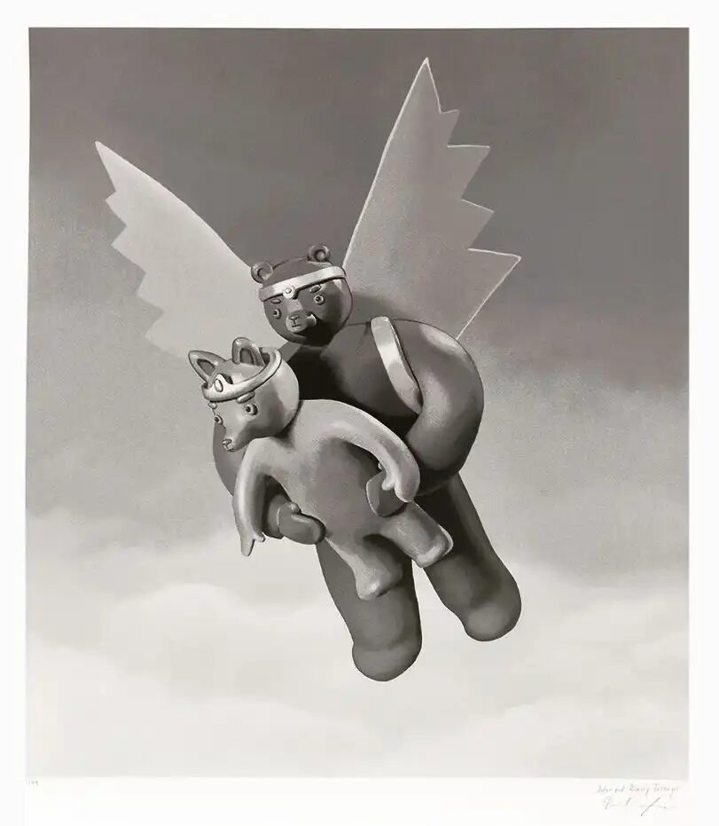 BEAR AND FOX ARE FLYINY - I WISH YOU A FAIR WIND by Tvorogov Brothers — fine art print available at Rowang Gallery