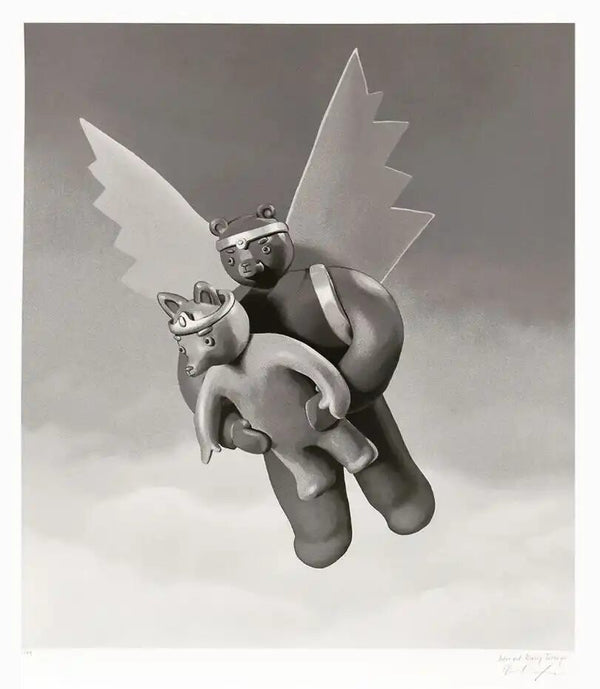 BEAR AND FOX ARE FLYINY - I WISH YOU A FAIR WIND by Tvorogov Brothers — fine art print available at Rowang Gallery