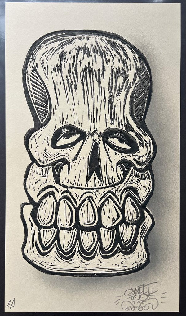 Mr Bones (linocut) by Sweet Toof — fine art print available at Rowang Gallery