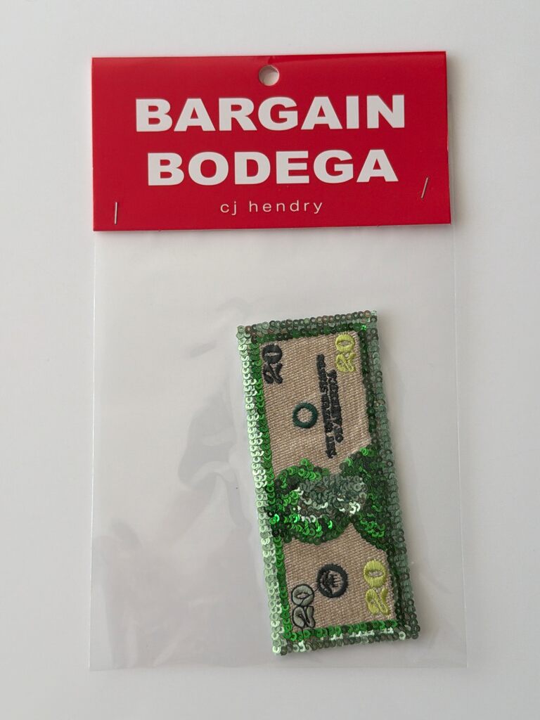 Bargain Bodega Sequin Patch - $20 Bill by CJ Hendry — collectible available at Rowang Gallery