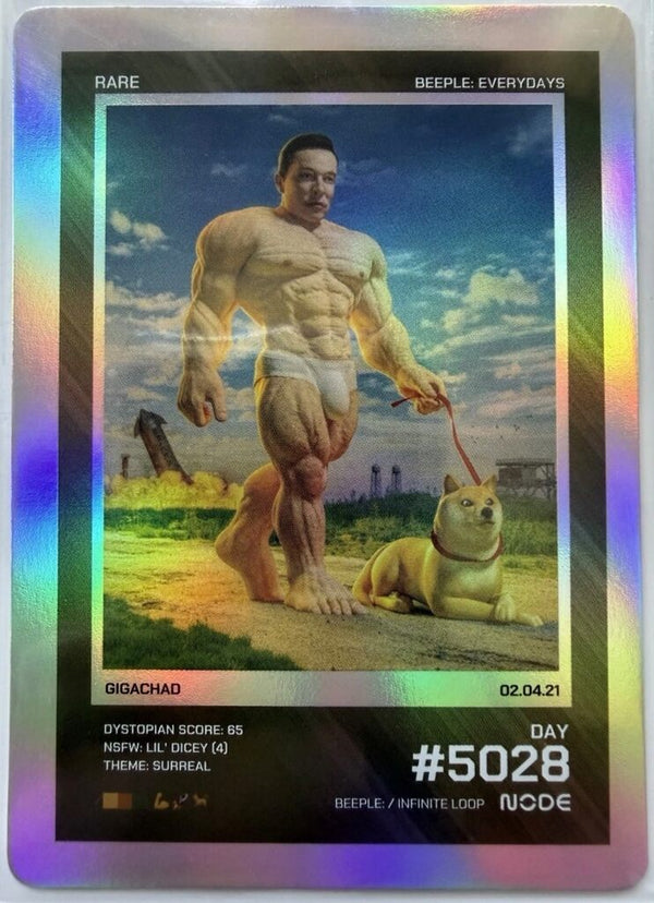 Everydays Trading Card - #5315 - Giga Chad Elon by Beeple — fine art print available at Rowang Gallery