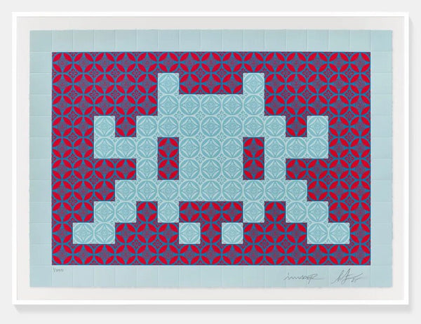 Positive Space/Negative Space (Blue/Red) by Shepard Fairey x Invader — fine art print available at Rowang Gallery