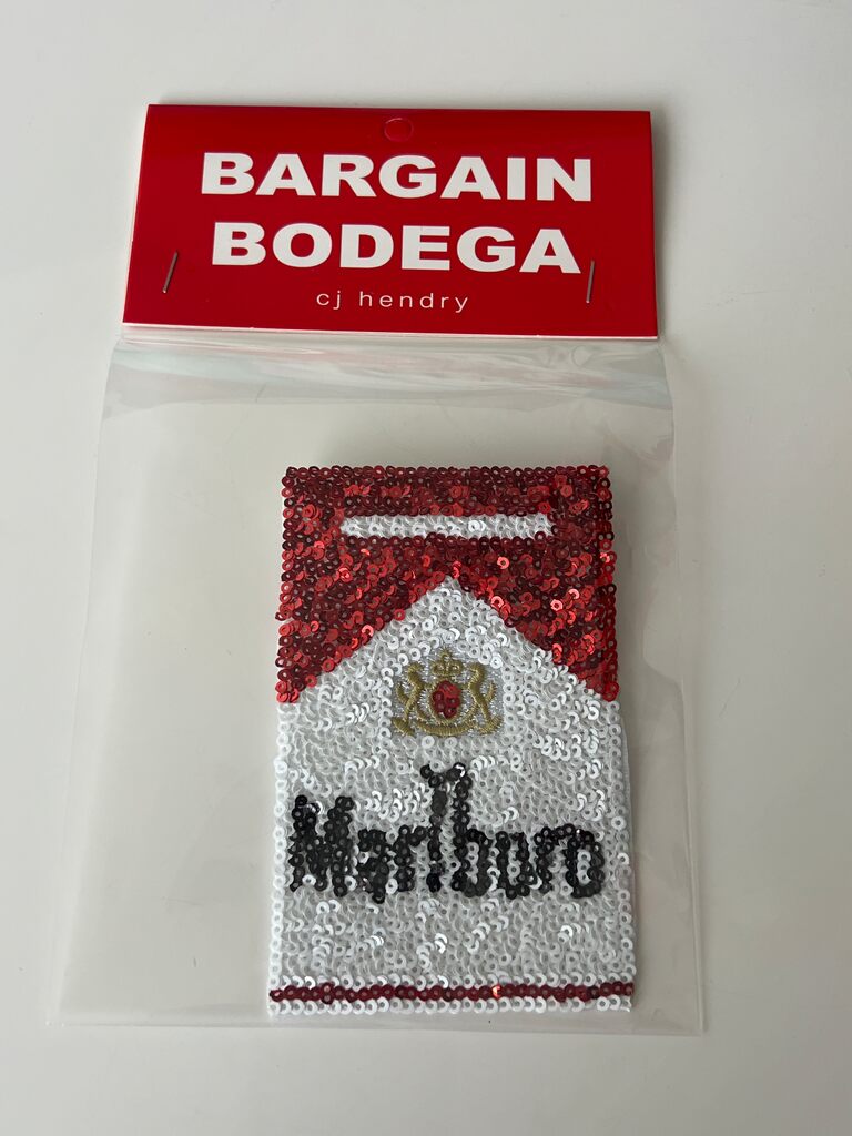 Bargain Bodega Sequin Patch - Marlboro Cigarette Box by CJ Hendry — collectible available at Rowang Gallery