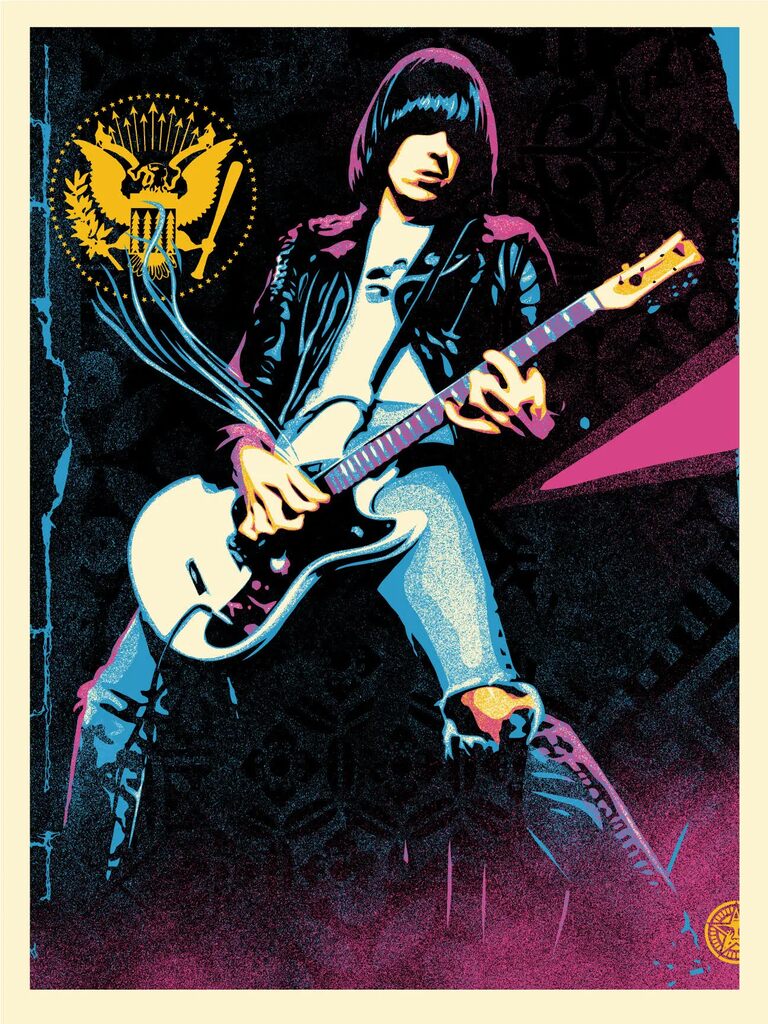 Johnny Ramone Smokin' Strings by Shepard Fairey — fine art print available at Rowang Gallery