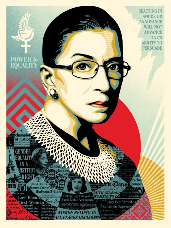 A CHAMPION OF JUSTICE (RUTH BADER GINSBURG) by Shepard Fairey — fine art print available at Rowang Gallery