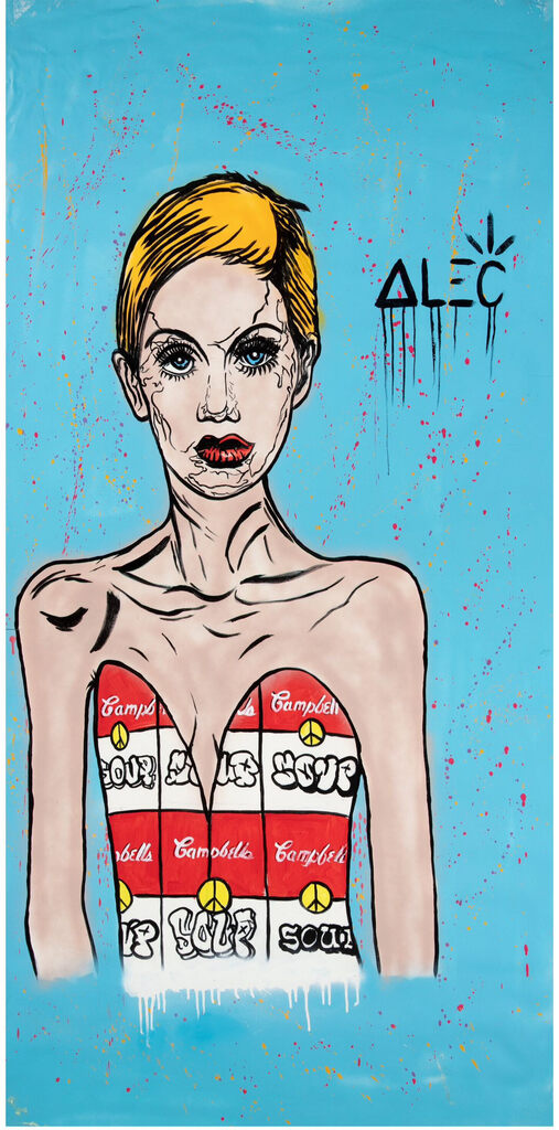 Twiggy by Alec Monopoly — painting available at Rowang Gallery
