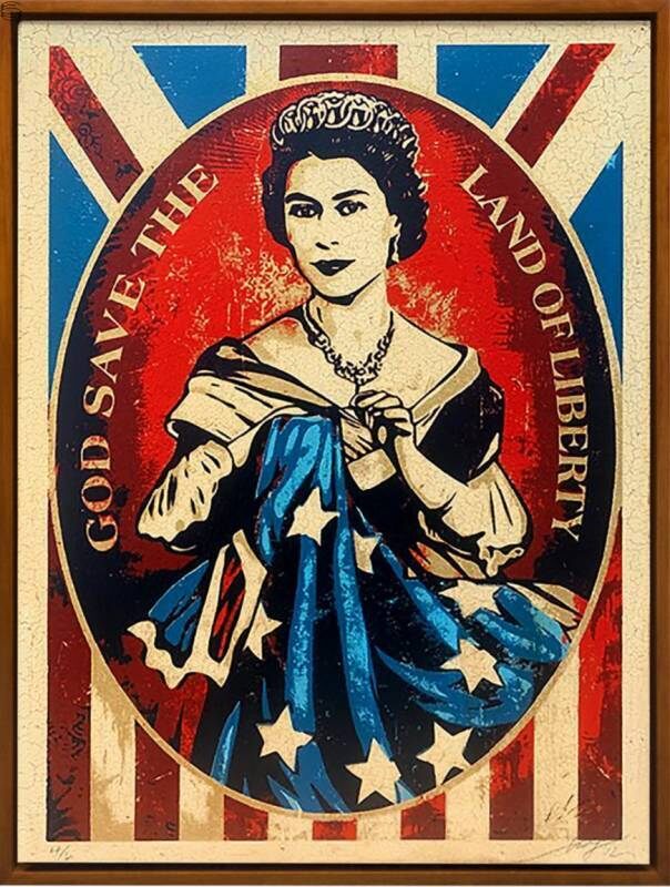 God Save The Queen Wood Panel by Shepard Fairey — mixed media available at Rowang Gallery