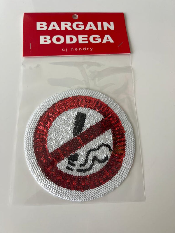 Bargain Bodega Sequin Patch - No Smoking Sign by CJ Hendry — collectible available at Rowang Gallery