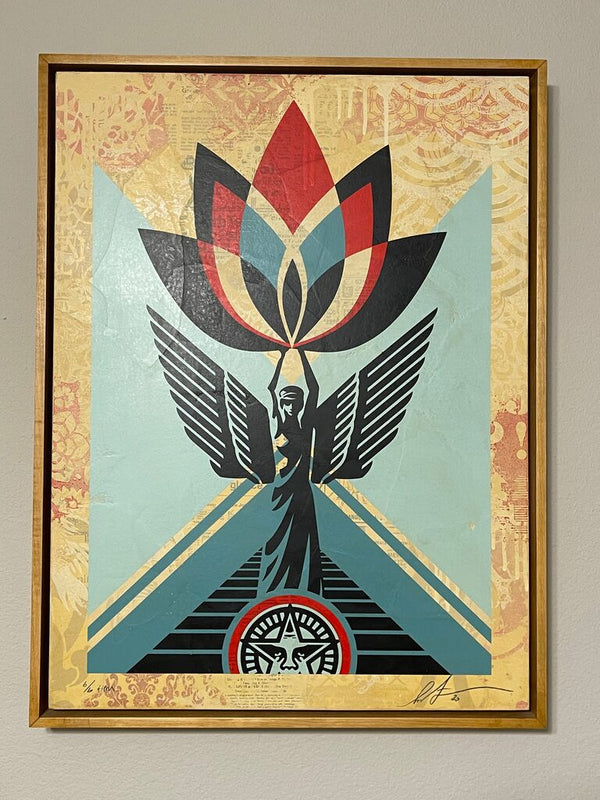 Lotus Angel HPM by Shepard Fairey — mixed media available at Rowang Gallery