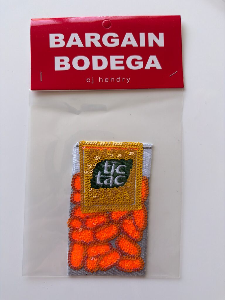 Bargain Bodega Sequin Patch - Orange Tic Tacs by CJ Hendry — collectible available at Rowang Gallery