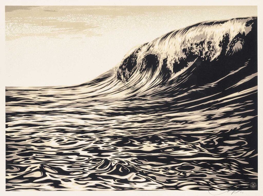 Dark Wave - Cream by Shepard Fairey — fine art print available at Rowang Gallery