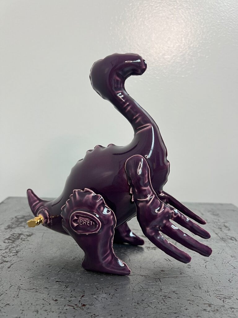 Inflatable Therizinosaur Purple Dinosaur by Brett Kern — sculpture available at Rowang Gallery