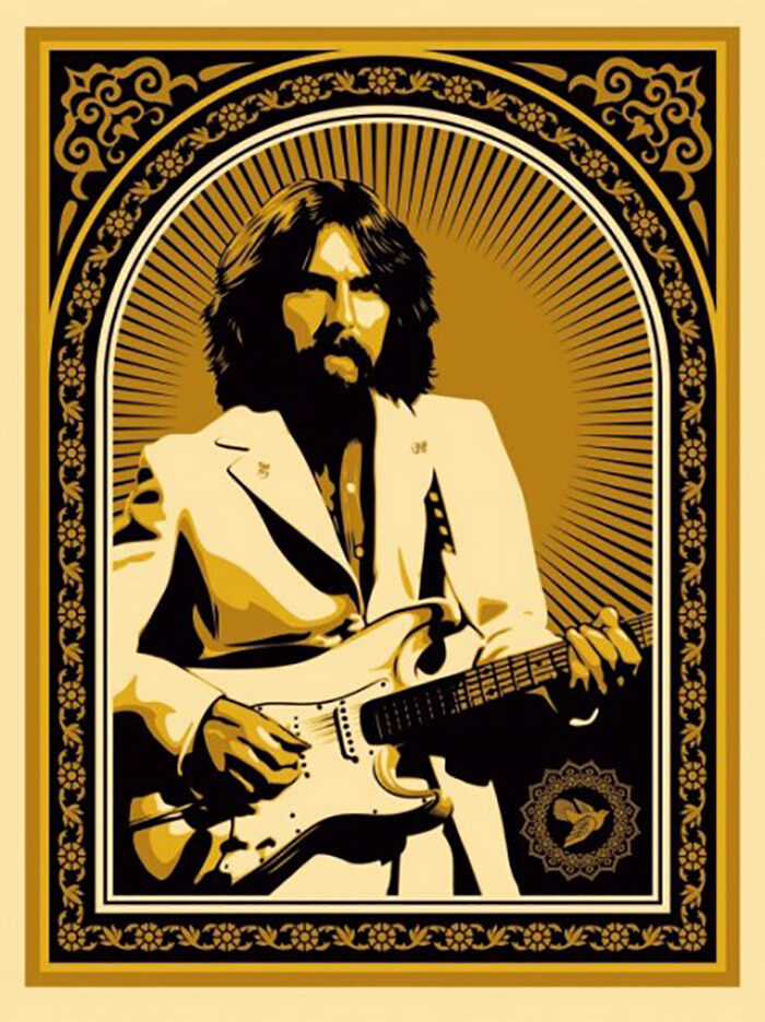 Gold - George Harrison - Friendship and Support by Shepard Fairey — fine art print available at Rowang Gallery