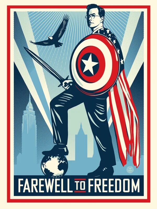 Farewell To Freedom / Stephen Colbert by Shepard Fairey — fine art print available at Rowang Gallery