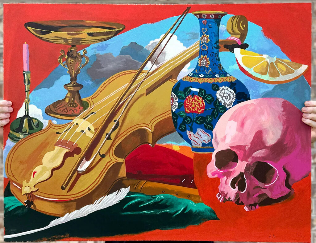 Red Composition with Violin by Andy Dixon — fine art print available at Rowang Gallery