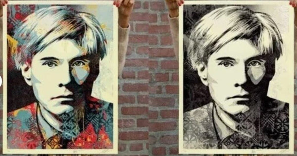 Andy Warhol Collages Diptych (Color + Silver) Set by Shepard Fairey — fine art print available at Rowang Gallery