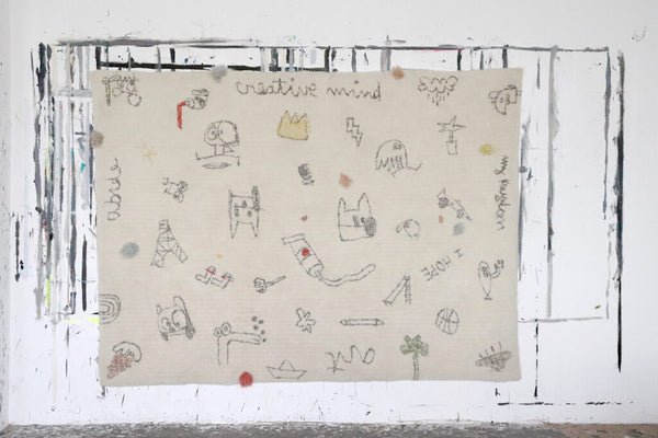 Woolable Rug Wall Notes by Edgar Plans — textile art available at Rowang Gallery