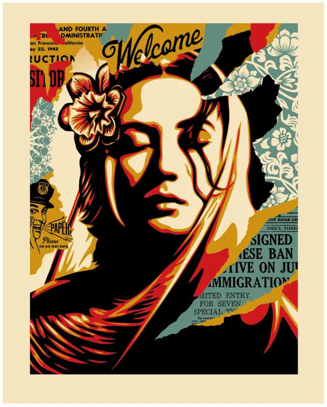 Welcome Visitor Letterpress by Shepard Fairey — fine art print available at Rowang Gallery