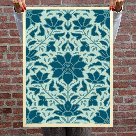 Obey Deco Floral Pattern - Blue by Shepard Fairey — fine art print available at Rowang Gallery