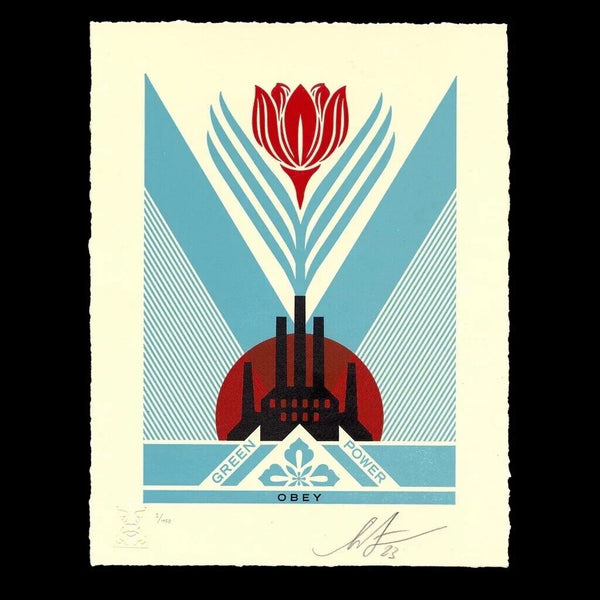 Green Power Factory Letterpress by Shepard Fairey — fine art print available at Rowang Gallery