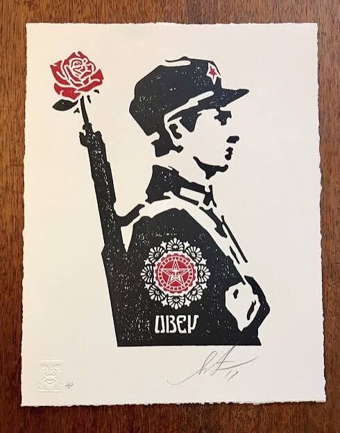 Rose Soldier AP Letterpress by Shepard Fairey — fine art print available at Rowang Gallery