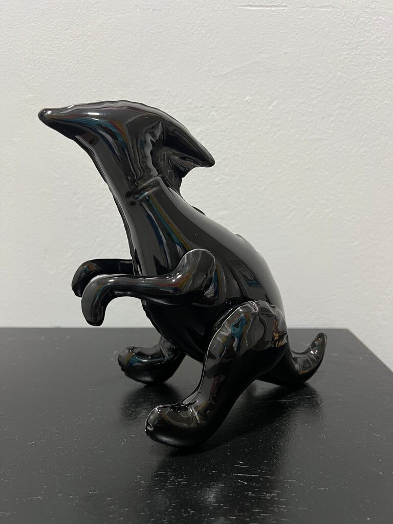 Inflatable Black Parasaurolophus Dinosaur by Brett Kern — sculpture available at Rowang Gallery