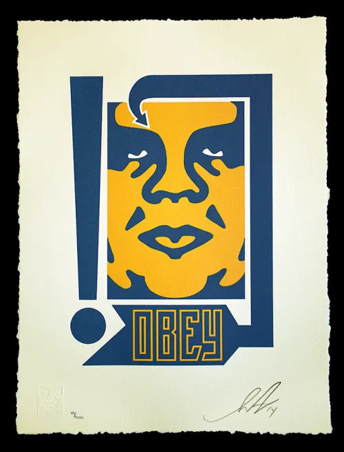 Giant Mustard & Navy Arrow by Shepard Fairey — fine art print available at Rowang Gallery