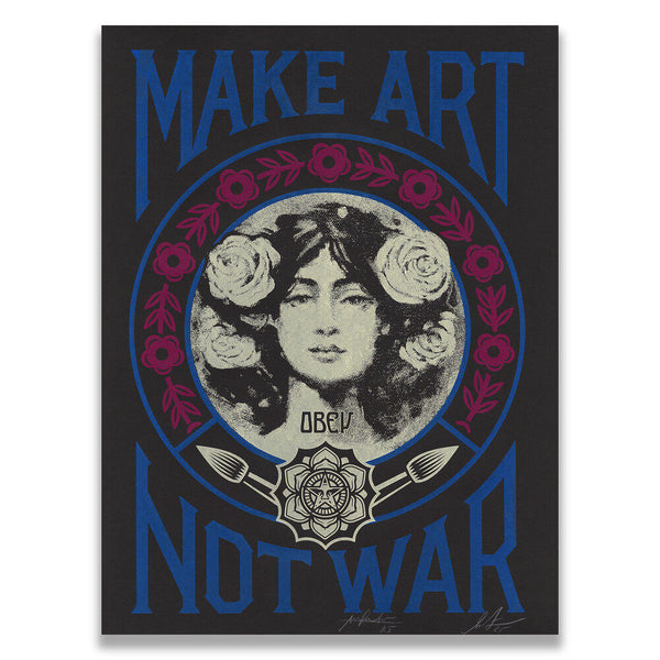 Make Art Not War (painting) Black by Shepard Fairey x Alfredo Gonzalez — fine art print available at Rowang Gallery